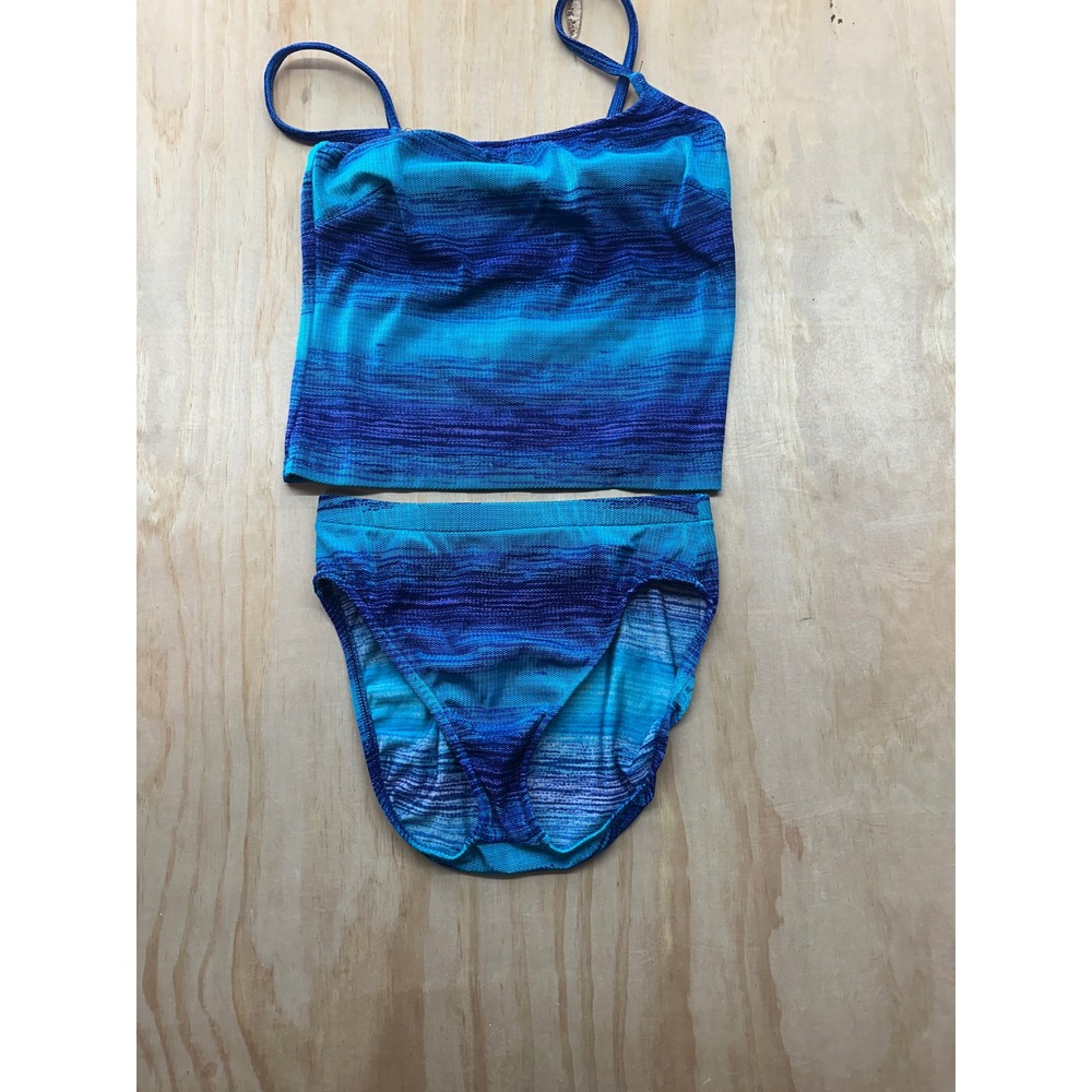 Maxine of Hollywood Blue Ombre Tankini Swimsuit Set Womens 12 Made in USA VTG